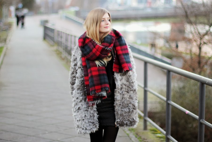 Fake Fur Coat and Faux Leather Skirt